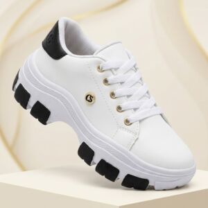 Tênis Casual Feminino CS Branco Detalhes Dourados e Sola Robusta