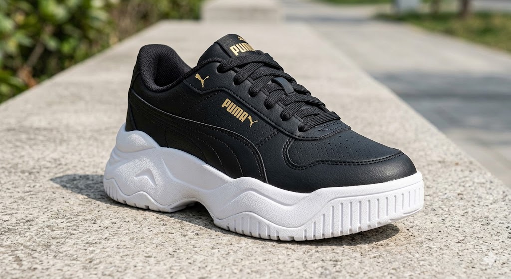 Tênis Puma Feminino Casual Plataforma Conforto Solado Alto Preto Branco Dia a Dia - Imagem 4