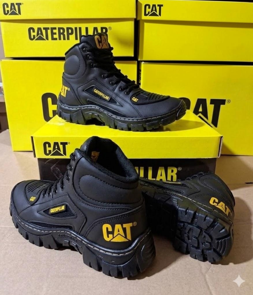 Bota Coturno Caterpillar CAT Masculina Preta Resistente Solado Tratorado Cano Médio - Imagem 2