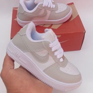 Tênis Infantil Nike Air Force Branco e Bege Casual Unissex Confortável