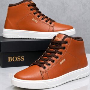 Tênis BOSS Masculino Cano Alto Casual Caramelo Premium Confortável Solado Branco