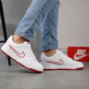 Tênis Nike Casual Masculino Branco com Vermelho Confortável Solado Antiderrapante Dia a Dia
