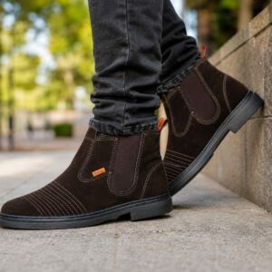 Bota Chelsea D'Diego Masculina Cano Curto Café Casual Country em Couro Camurçado Confortável
