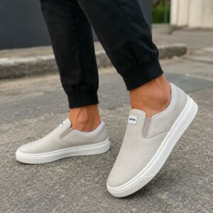 Tênis Boss Slip On Casual Masculino Branco Confortável Sem Cadarço Solado Antiderrapante para Dia a Dia