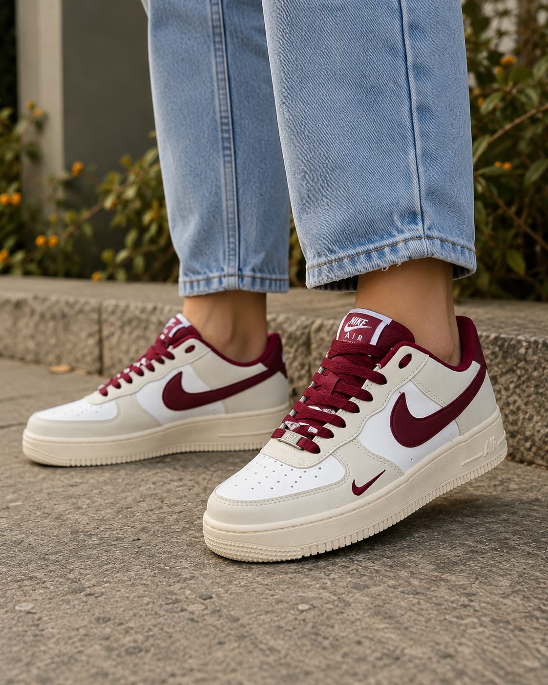 Tênis Nike Casual Street Branco Bordô Unissex Confortável Solado Antiderrapante para Dia a Dia