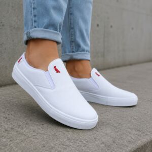 Tênis Slip On Feminino Branco Casual Confortável Solado Alto Leve para Dia a Dia