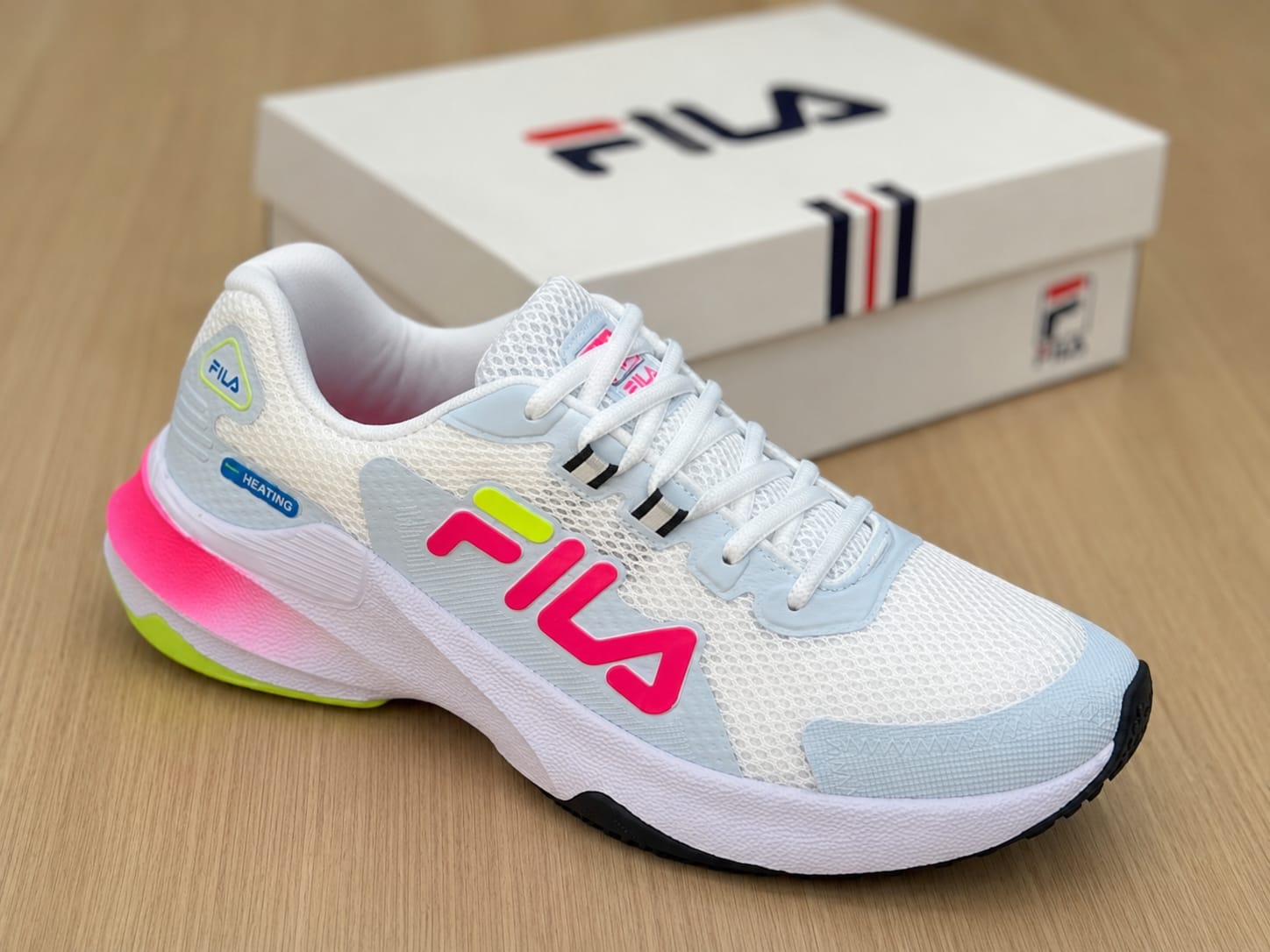 Tênis Esportivo Fila Feminino Branco/Rosa/Limão – Leve, Confortável e Respirável para Caminhada, Academia e Uso Diário - Imagem 3