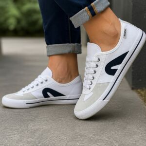 Tênis Casual Rainha em Lona e Camurça – Branco/Marinho Unissex