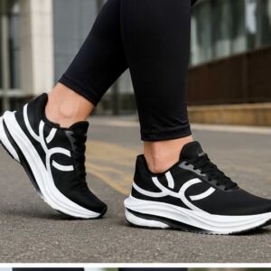 Tênis Esportivo  Preto com Branco – Academia, Caminhada, Corrida Leve e Uso Casual