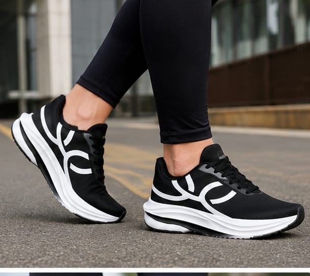 Tênis Esportivo Preto com Branco – Academia, Caminhada, Corrida Leve e Uso Casual