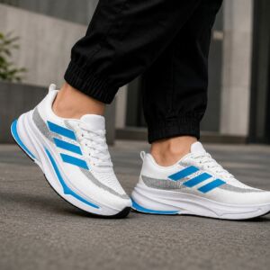 Tênis Esportivo Casual Branco com Detalhes em Azul – Conforto, Leveza e Estilo