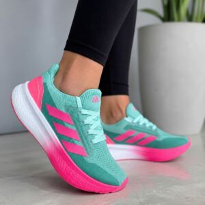 Tênis Feminino Verde Água e Rosa com Amortecimento | Caminhada, Academia e Dia a Dia