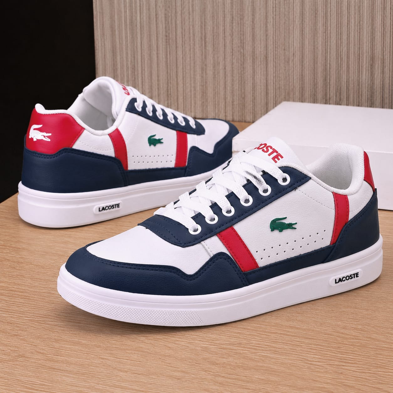 Tênis Casual Masculino Branco, Azul-Marinho e Vermelho – Conforto e Estilo para o Dia a Dia - Imagem 2