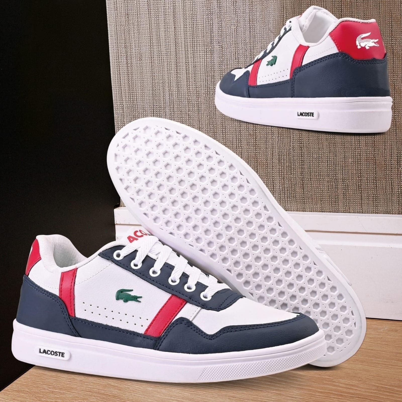 Tênis Casual Masculino Branco, Azul-Marinho e Vermelho – Conforto e Estilo para o Dia a Dia - Imagem 3
