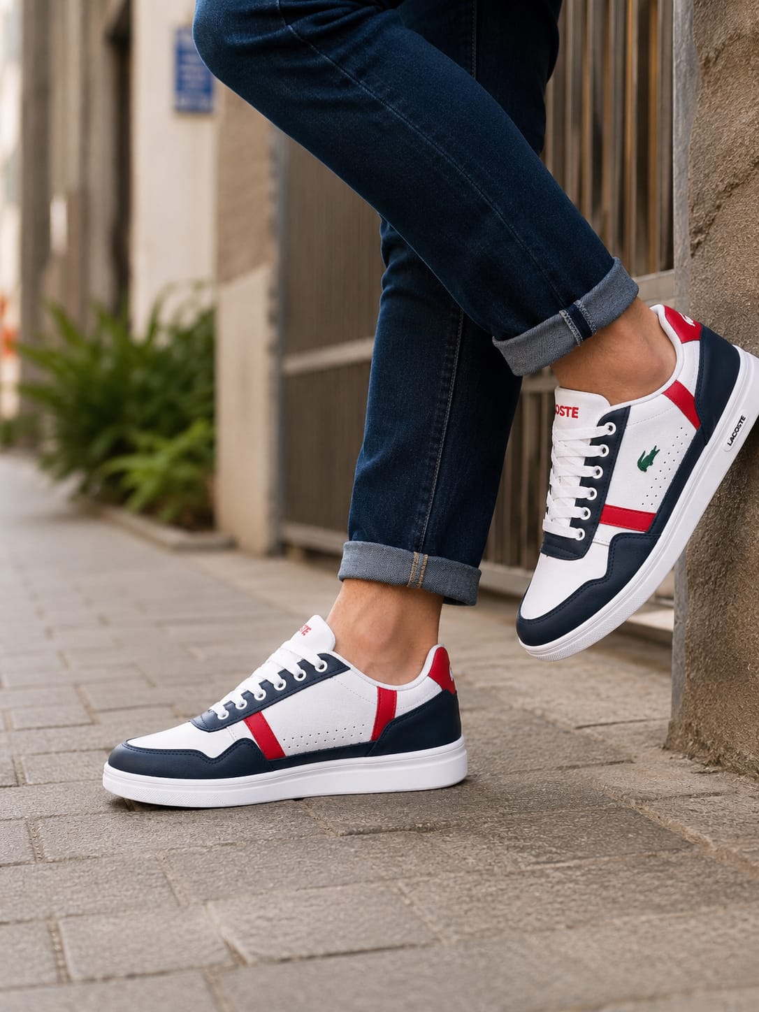 Tênis Casual Masculino Branco, Azul-Marinho e Vermelho – Conforto e Estilo para o Dia a Dia
