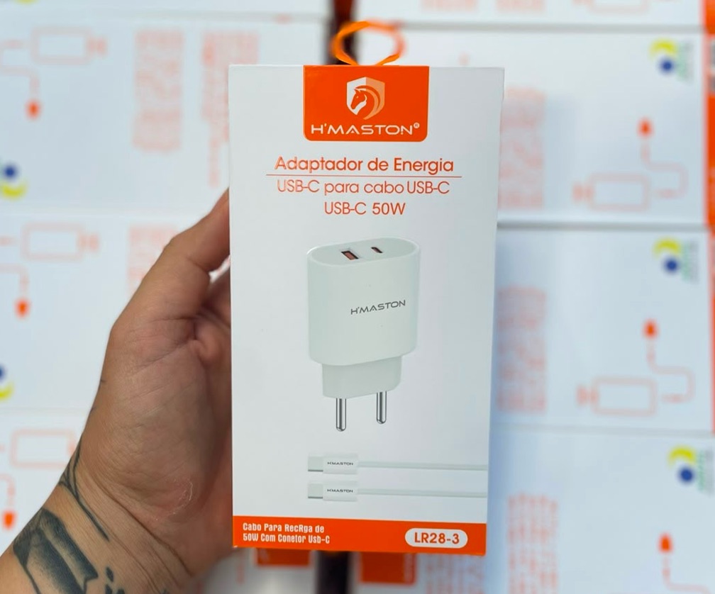 Carregador H’maston 50W LR28-3 7 Sítios – Turbo PD + PPS com USB-C e USB-A