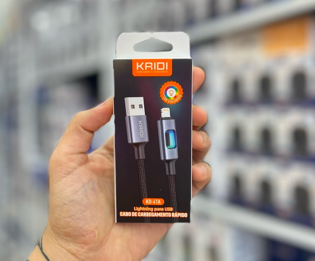Cabo Kaidi KD-41A USB para Lightning – Carregamento Rápido com LED 7 Cores