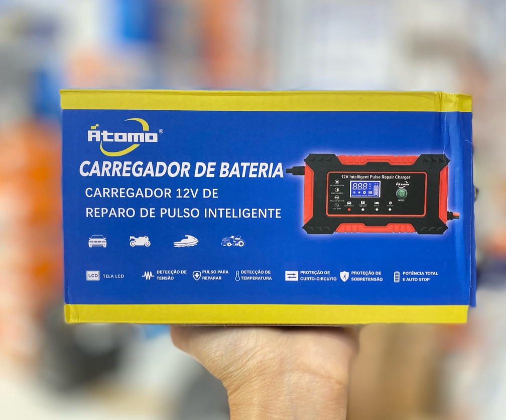 Carregador de Bateria Átomo MO-CH12V – Inteligente 12V para Carros, Motos e Outros Veículos