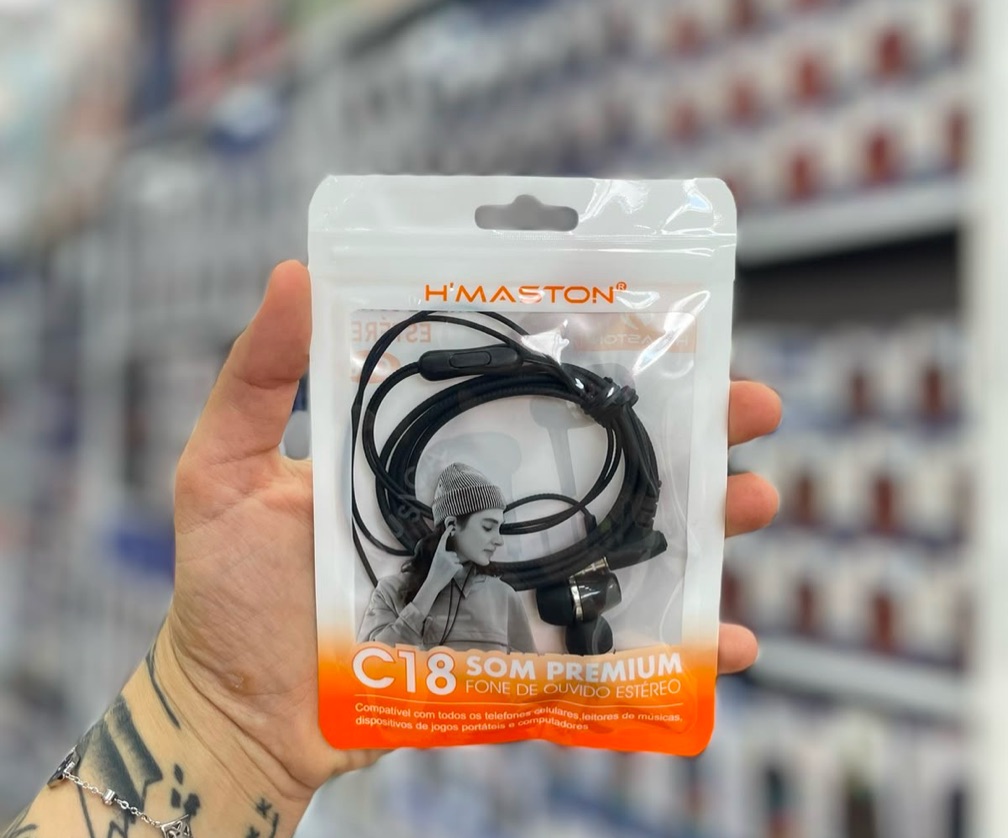 Fone de Ouvido H'Maston C18 P2 3,5mm Intra-Auricular com Microfone Super Bass
