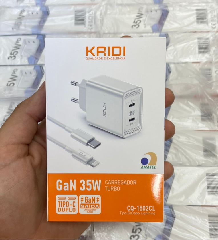 Carregador Kaidi GaN 35W Turbo 2 USB-C PD + Cabo Lightning CQ-1502CL
