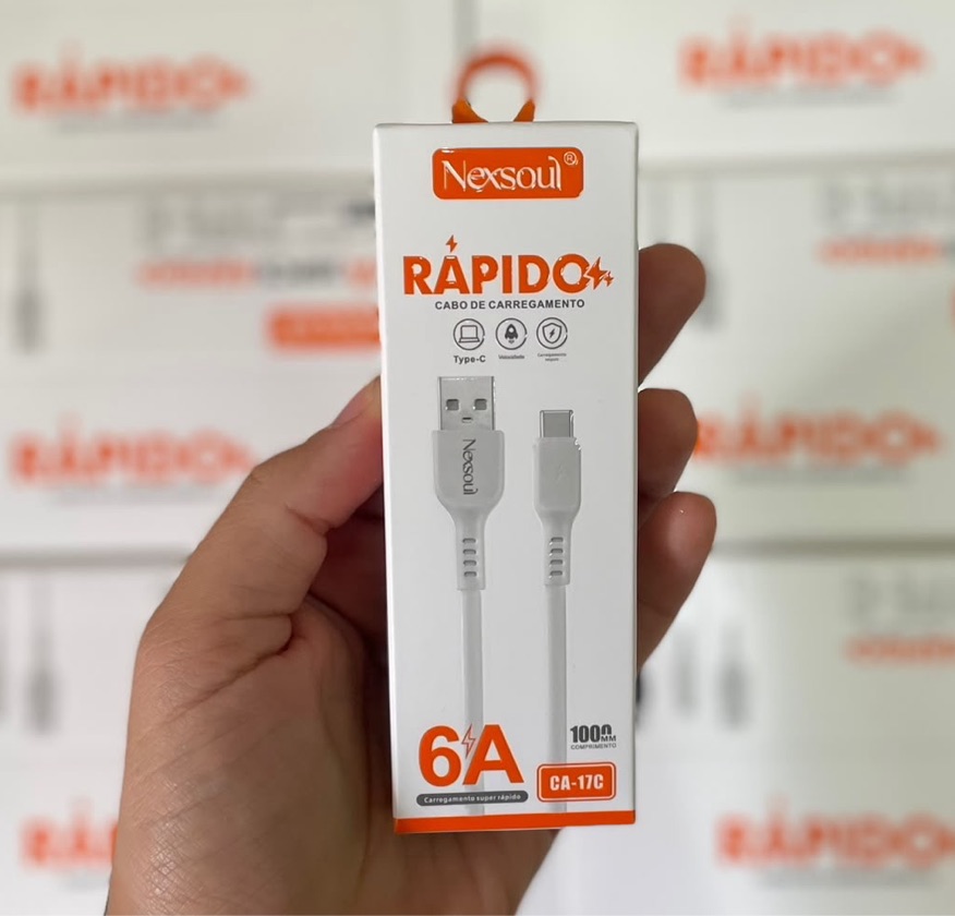 Cabo Nexsoul CA-17C USB para Tipo-C 6A Super Rápido 1 Metro para Carregamento e Dados