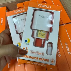 Carregador A'Gold CA34-3 Tipo-C 4.1A Turbo com 2 USB-A + Cabo Tipo-C 1 Metro