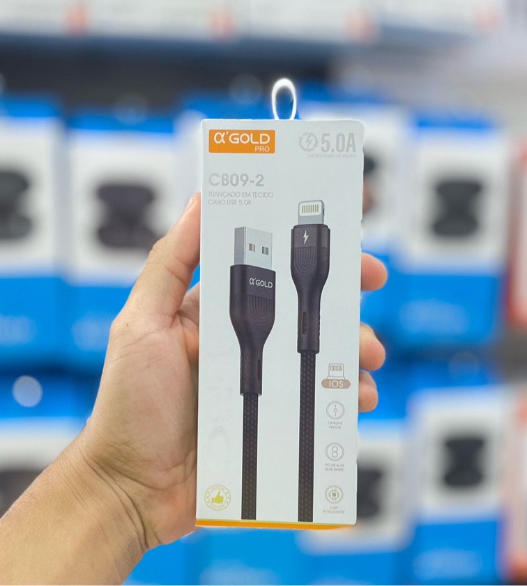 Cabo A'Gold Pro CB09-2 Lightning para iPhone – Carga Rápida e Transferência de Dados