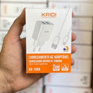 Carregador Kaidi KD-109A 12W/15W 2 USB com Cabo Lightning – Bivolt