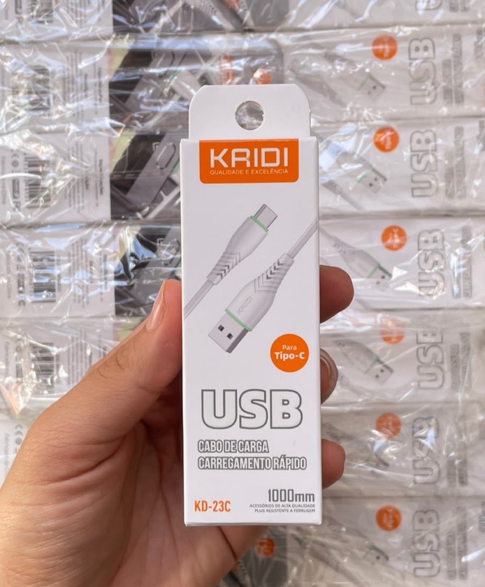 Cabo USB Tipo-C Kaidi KD-23C 1 Metro USB-A para USB-C 3A 15W Carregamento Rápido e Dados