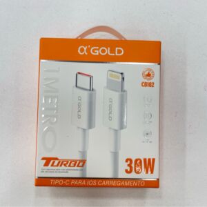 Cabo USB-C para Lightning A'Gold CB102 30W PD Turbo 1m para iPhone
