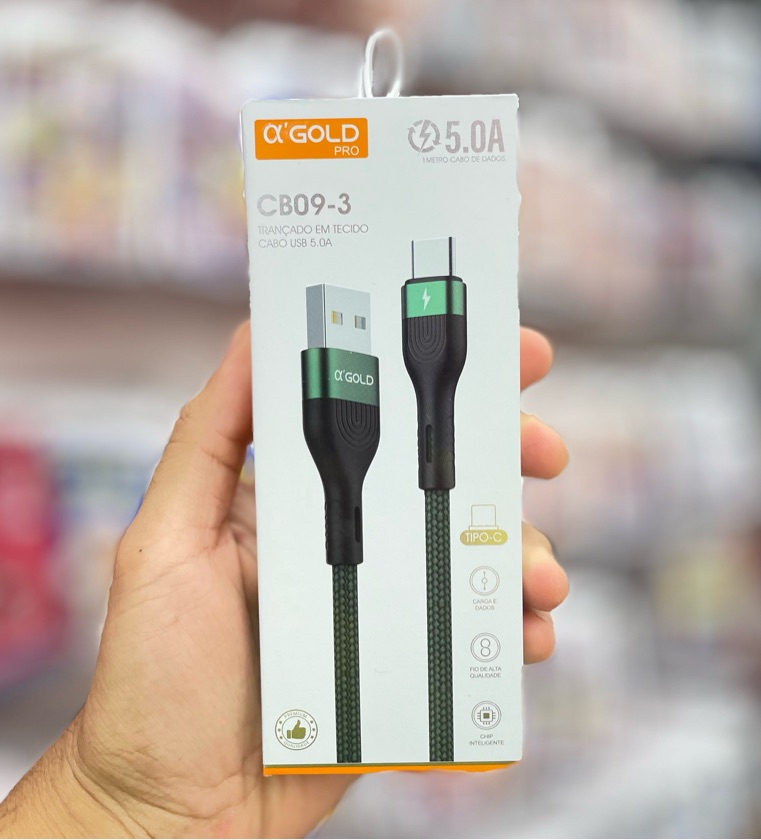 Cabo USB-A para USB-C α'GOLD PRO CB09-3 1m 5A Turbo Carregamento Rápido e Dados