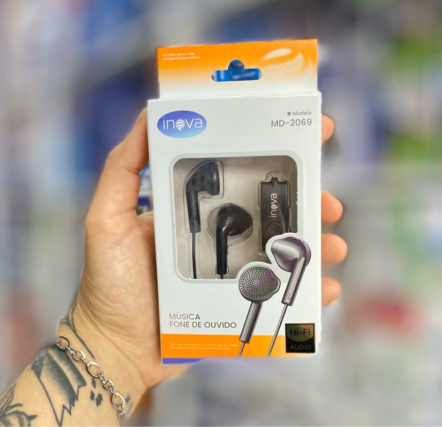 Fone de Ouvido Inova MD-2069 com Microfone P2 3,5mm e Controle no Cabo