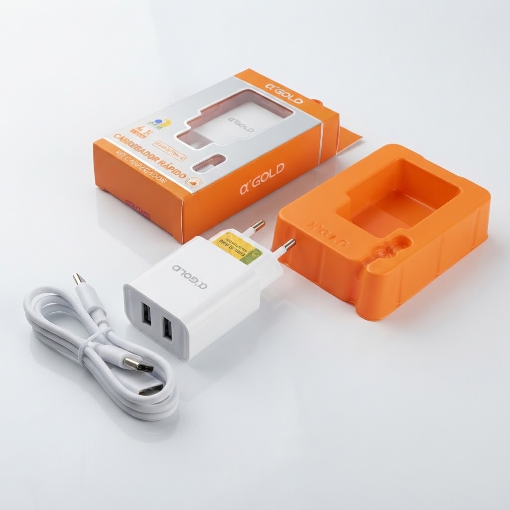 Carregador A'Gold CA34-3 Tipo-C 4.1A Turbo com 2 USB-A + Cabo Tipo-C 1 Metro - Imagem 3