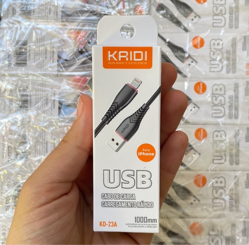 Cabo Kaidi KD-23A USB para Lightning 1m 3A Carregamento Rápido e Dados
