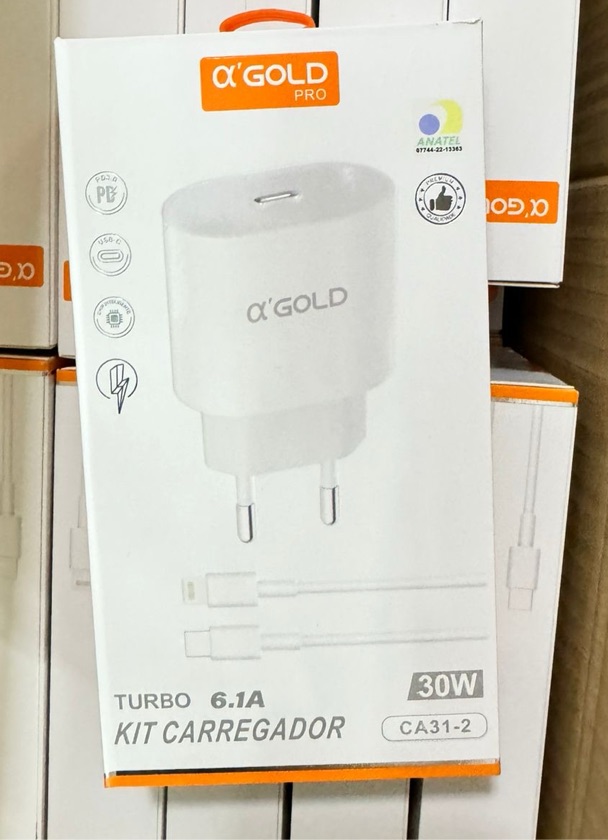 Carregador Turbo A'Gold PRO CA31-2 30W USB-C com Cabo USB-C para Lightning para iPhone