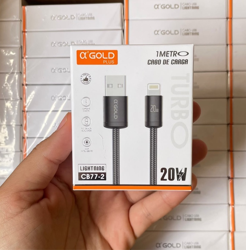 Cabo Lightning A'Gold Plus CB77-2 USB-A 1M Turbo 20W para iPhone