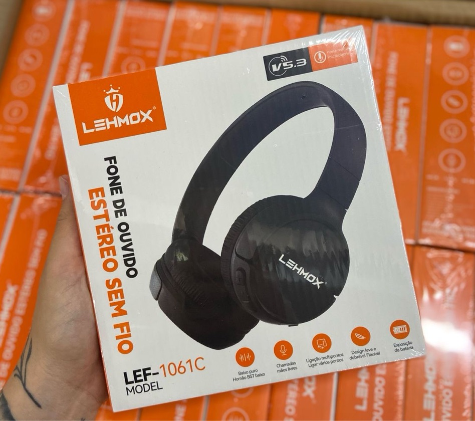 Fone de Ouvido Lehmox LEF-1061C Bluetooth 5.3 Sem Fio Over-Ear 40mm com Microfone