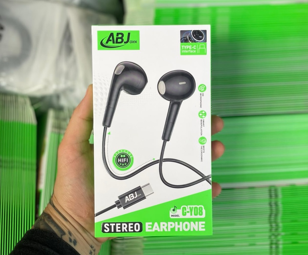 Fone de Ouvido ABJ C-Y08 Tipo-C Stereo HiFi com Microfone e Controle