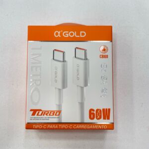 Cabo A'Gold CB101 USB-C para USB-C 60W PD Turbo 1 Metro Carregamento Rápido