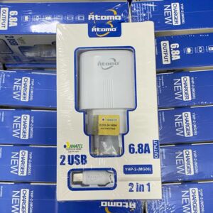 Carregador de Parede Átomo YHP-2-MG06 6,8A com 2 USB e Cabo Tipo C