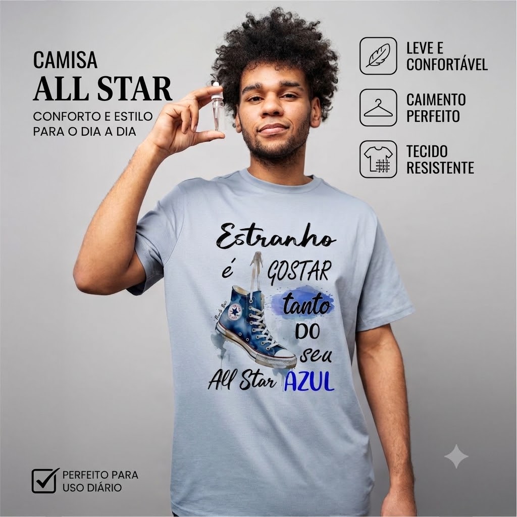 Camiseta All Star Azul – Estampa Casual, Confortável e Estilosa - Imagem 3