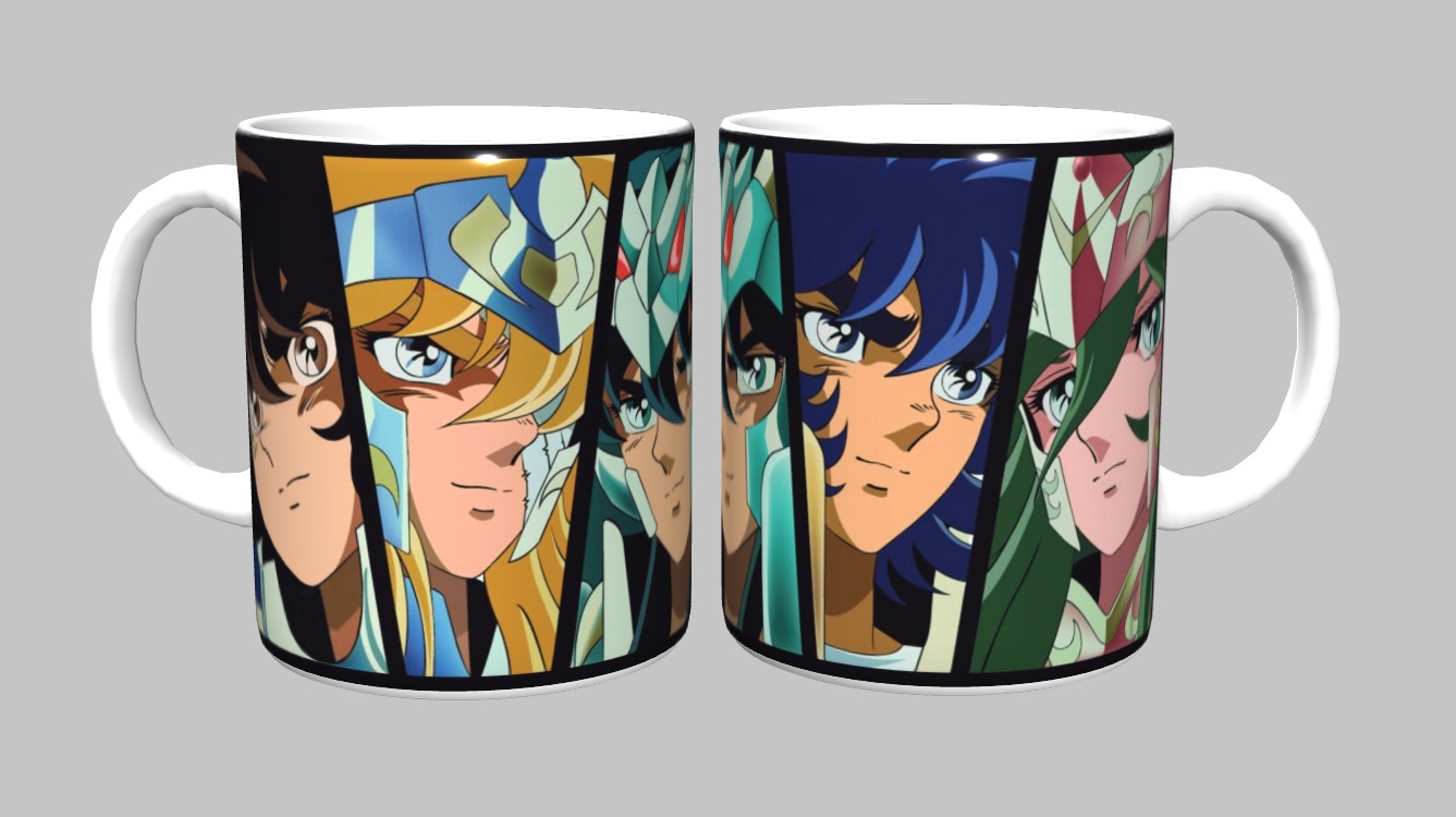 Caneca Cavaleiros do Zodíaco 325 ml em Porcelana Branca Sublimada