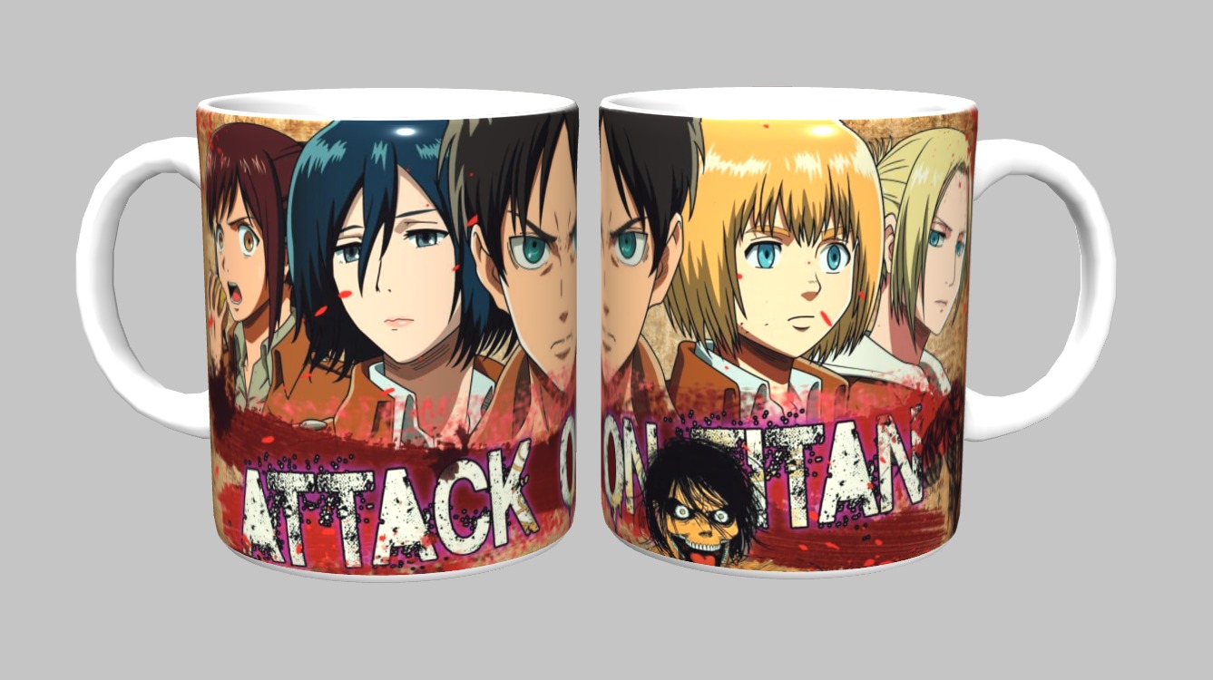 Caneca Attack on Titan 325 ml em Porcelana Branca Personalizada com Sublimação