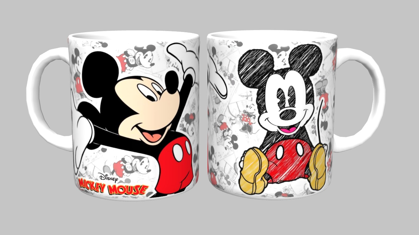 Caneca Mickey Mouse 325ml de Porcelana Branca Sublimada