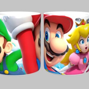 Caneca Mario 325ml Porcelana Branca Sublimada – Luigi, Mario e Princesa Peach