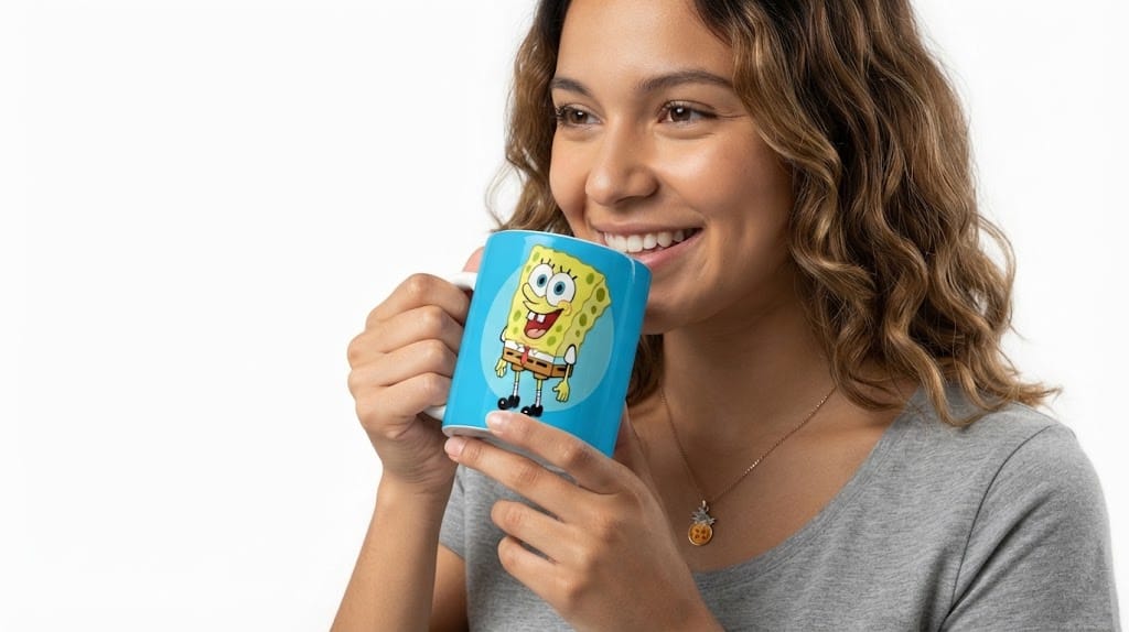 Caneca de Porcelana Bob Esponja Calça Quadrada - 325ml - Imagem 3