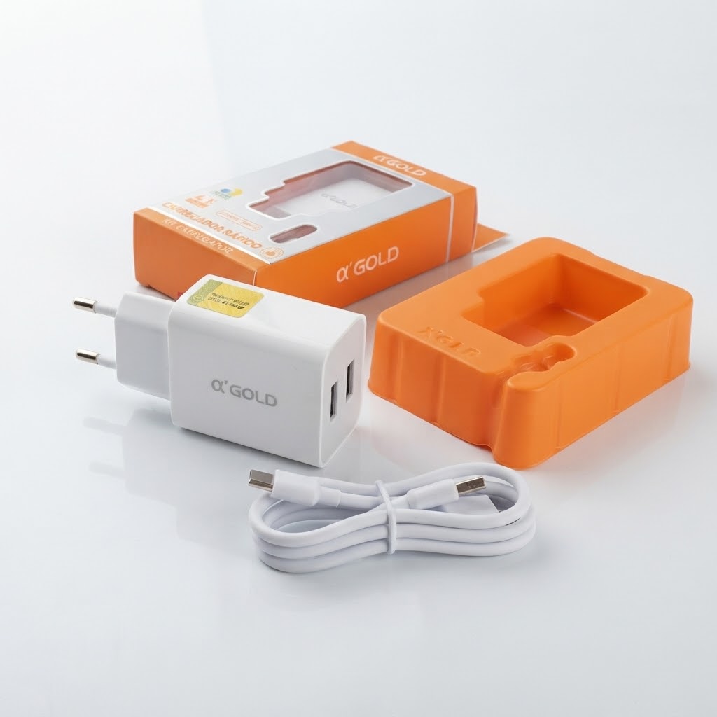 Carregador A'Gold CA34-3 Tipo-C 4.1A Turbo com 2 USB-A + Cabo Tipo-C 1 Metro - Imagem 2