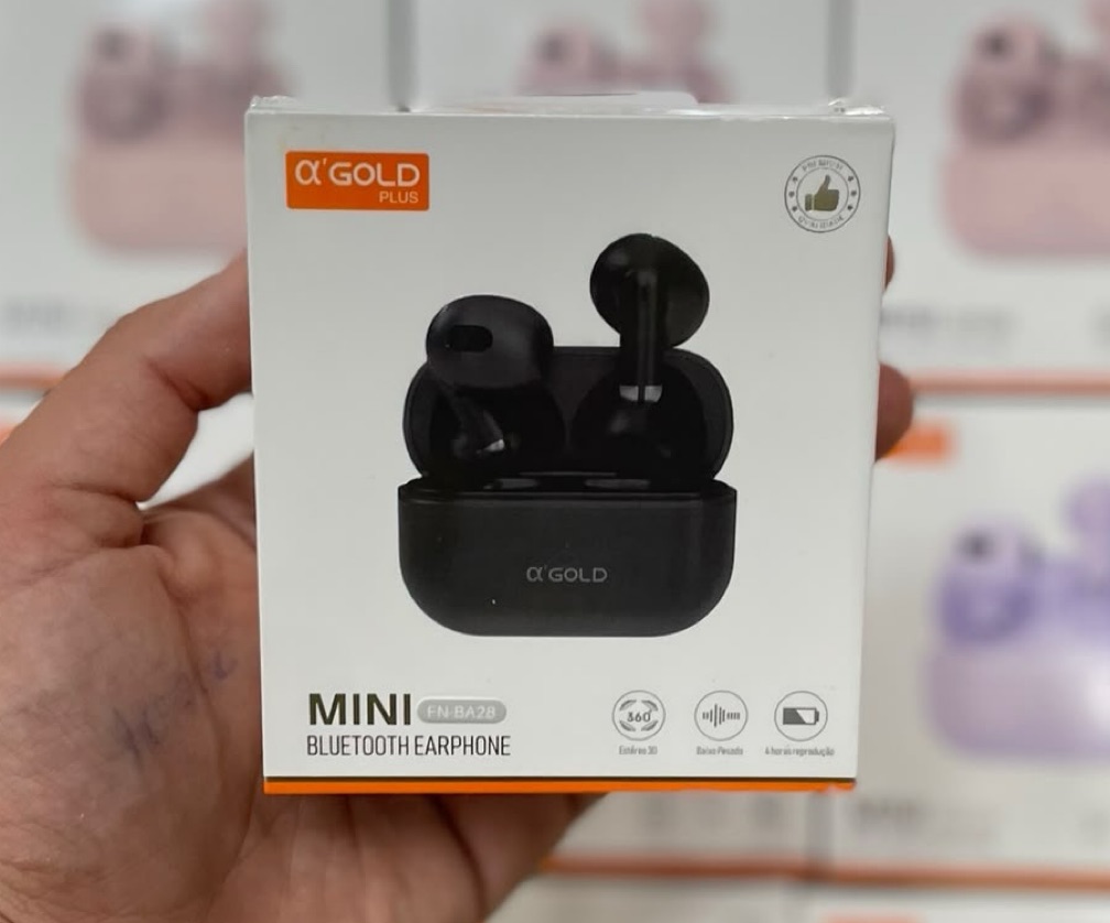Fone Bluetooth α'GOLD Plus FN-BA28 TWS Mini Sem Fio Bluetooth 5.3 com Microfone e Estojo