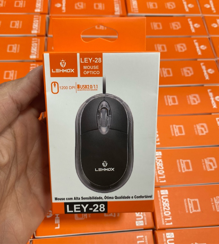 Mouse USB Óptico 1200 DPI com LED 3 Botões Ergonômico Ambidestro