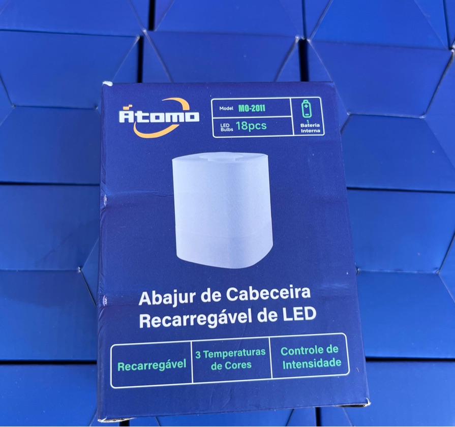 Abajur LED de Cabeceira Touch 18 LEDs 3 Cores Luz Quente Neutra Fria USB Recarregável